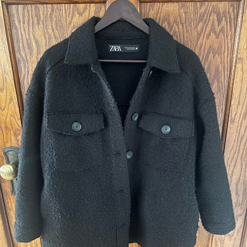 Zara Shacket Black Boucle Size XS Oversized Jacket Outerwear EUC